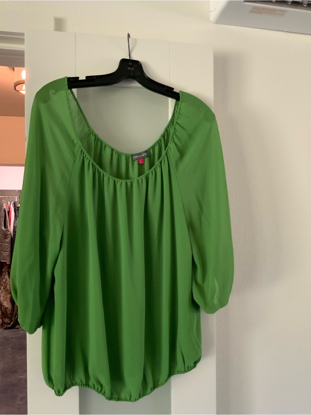 Vince Camuto Bright Green Scoop-Neck Peasant Blouse